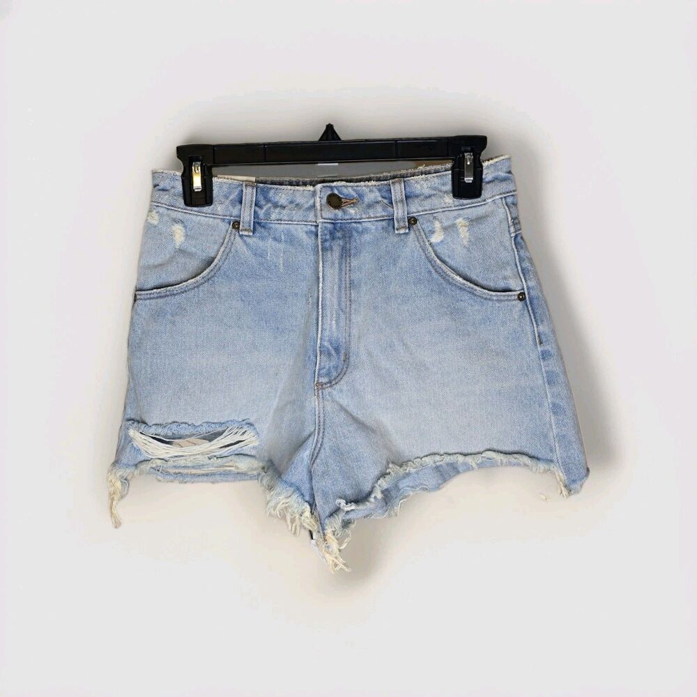 ROLLA'S Dusters High Rise Slim Cheeky Distressed Denim Shorts Layla Bleach Sz 27